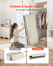Load image into Gallery viewer, Foldable Storage Ottoman Bench, End of Bed Bench with Side Bags, Folding Upholstered Storage Chest Supports 660 lbs, Linen Bed Ottoman with Large Space for Living Room, Bedroom, Entryway, Beige
