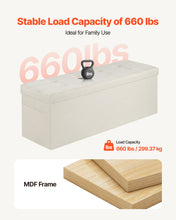 Load image into Gallery viewer, Foldable Storage Ottoman Bench, End of Bed Bench with Side Bags, Folding Upholstered Storage Chest Supports 660 lbs, Linen Bed Ottoman with Large Space for Living Room, Bedroom, Entryway, Beige
