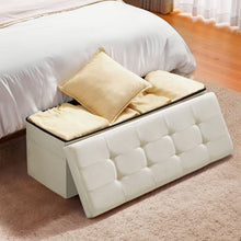 Load image into Gallery viewer, Foldable Storage Ottoman Bench, End of Bed Bench with Side Bags, Folding Upholstered Storage Chest Supports 660 lbs, Linen Bed Ottoman with Large Space for Living Room, Bedroom, Entryway, Beige