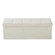 Load image into Gallery viewer, Foldable Storage Ottoman Bench, End of Bed Bench with Side Bags, Folding Upholstered Storage Chest Supports 660 lbs, Linen Bed Ottoman with Large Space for Living Room, Bedroom, Entryway, Beige