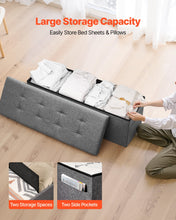 Load image into Gallery viewer, Foldable Storage Ottoman Bench, End of Bed Bench with Side Bags, Folding Upholstered Storage Chest Supports 660 lbs, Linen Bed Ottoman with Large Space for Living Room, Bedroom, Entryway, Grey