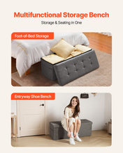 Load image into Gallery viewer, Foldable Storage Ottoman Bench, End of Bed Bench with Side Bags, Folding Upholstered Storage Chest Supports 660 lbs, Linen Bed Ottoman with Large Space for Living Room, Bedroom, Entryway, Grey