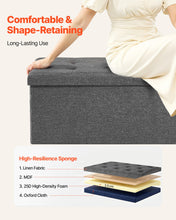 Load image into Gallery viewer, Foldable Storage Ottoman Bench, End of Bed Bench with Side Bags, Folding Upholstered Storage Chest Supports 660 lbs, Linen Bed Ottoman with Large Space for Living Room, Bedroom, Entryway, Grey