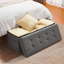 Load image into Gallery viewer, Foldable Storage Ottoman Bench, End of Bed Bench with Side Bags, Folding Upholstered Storage Chest Supports 660 lbs, Linen Bed Ottoman with Large Space for Living Room, Bedroom, Entryway, Grey