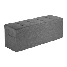 Load image into Gallery viewer, Foldable Storage Ottoman Bench, End of Bed Bench with Side Bags, Folding Upholstered Storage Chest Supports 660 lbs, Linen Bed Ottoman with Large Space for Living Room, Bedroom, Entryway, Grey