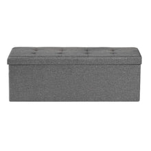 Load image into Gallery viewer, Foldable Storage Ottoman Bench, End of Bed Bench with Side Bags, Folding Upholstered Storage Chest Supports 660 lbs, Linen Bed Ottoman with Large Space for Living Room, Bedroom, Entryway, Grey