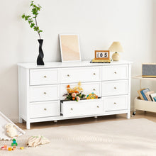 Load image into Gallery viewer, 9 Drawer Dresser, Wooden Chest of Drawers with Sliding and Anti-tip Device, Retro Minimalist Dresser Chest, Closet Storage TV Stand Organizer for Living Room, Hallway, Bedroom, Entryway, White