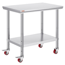 Load image into Gallery viewer, Stainless Steel Work Table 36x24 Inch with 4 Wheels Commercial Food Prep Worktable with Casters Heavy Duty Work Table for Commercial Kitchen Restaurant