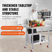 Load image into Gallery viewer, Stainless Steel Work Table 36x24 Inch with 4 Wheels Commercial Food Prep Worktable with Casters Heavy Duty Work Table for Commercial Kitchen Restaurant