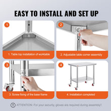 Load image into Gallery viewer, Stainless Steel Work Table 36x24 Inch with 4 Wheels Commercial Food Prep Worktable with Casters Heavy Duty Work Table for Commercial Kitchen Restaurant