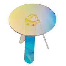 Load image into Gallery viewer, Round Iridescent Side Table, Acrylic End Table, Clear Rainbow Acrylic Coffee Table for Drink, Food, Snack used in Living Room, Bedroom, and Study