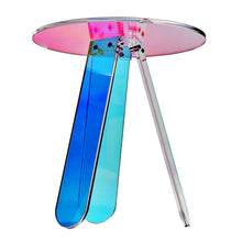Load image into Gallery viewer, Round Iridescent Side Table, Acrylic End Table, Clear Rainbow Acrylic Coffee Table for Drink, Food, Snack used in Living Room, Bedroom, and Study