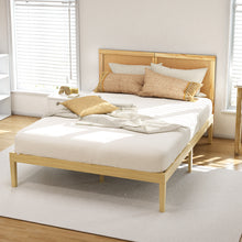Load image into Gallery viewer, Artiss Bed Frame Queen Size with Rattan Headboard Wooden Bed Base BRUNO