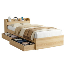 Load image into Gallery viewer, Artiss Single Bed Frame with 2 Storage Drawers Platform Bed Base with USB Ports Sturdy Wooden Slat Support Natural - The White Mall