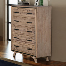 Load image into Gallery viewer, Tallboy with 5 Storage Drawers Solid Acacia Wooden Frame in Silver Brush Colour