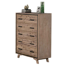 Load image into Gallery viewer, Tallboy with 5 Storage Drawers Solid Acacia Wooden Frame in Silver Brush Colour
