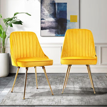 Load image into Gallery viewer, 2 Retro Velvet Yellow Gold Modern Dining Chairs-Dining Chairs-The White Mall