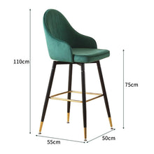 Load image into Gallery viewer, 2x Bar Stools Stool Kitchen Chairs Swivel Velvet Barstools Vintage Green-The White Mall-The White Mall