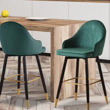 Load image into Gallery viewer, 2x Bar Stools Stool Kitchen Chairs Swivel Velvet Barstools Vintage Green-The White Mall-The White Mall