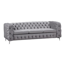 Load image into Gallery viewer, 3 Seater Sofa Classic Button Tufted Lounge in Grey Velvet Fabric with Metal Legs