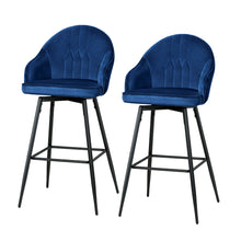 Load image into Gallery viewer, Artiss Set of 2 Bar Stools Kitchen Stool Dining Chairs Velvet Chair Barstool Blue Mesial