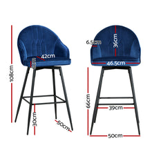 Load image into Gallery viewer, Artiss Set of 2 Bar Stools Kitchen Stool Dining Chairs Velvet Chair Barstool Blue Mesial