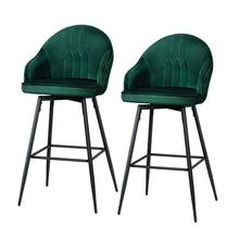 Load image into Gallery viewer, Artiss Set of 2 Bar Stools Kitchen Stool Dining Chairs Velvet Chair Barstool Green Mesial