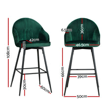 Load image into Gallery viewer, Artiss Set of 2 Bar Stools Kitchen Stool Dining Chairs Velvet Chair Barstool Green Mesial