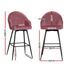 Load image into Gallery viewer, Artiss Set of 2 Bar Stools Kitchen Stool Dining Chairs Velvet Chair Barstool Pink Mesial