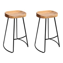 Load image into Gallery viewer, Artiss Set of 2 Elm Wood Backless Bar Stools 65cm - Black and Light Natural