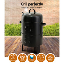 Load image into Gallery viewer, Grillz 3-in-1 Charcoal BBQ Smoker - Black