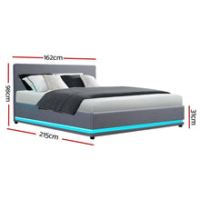 Load image into Gallery viewer, Artiss Lumi LED Bed Frame Fabric Gas Lift Storage - Grey Queen