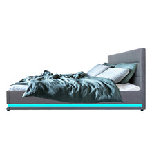 Load image into Gallery viewer, Artiss Lumi LED Bed Frame Fabric Gas Lift Storage - Grey Queen