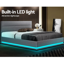 Load image into Gallery viewer, Artiss Lumi LED Bed Frame Fabric Gas Lift Storage - Grey Queen