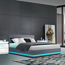 Load image into Gallery viewer, Artiss Lumi LED Bed Frame Fabric Gas Lift Storage - Grey Queen