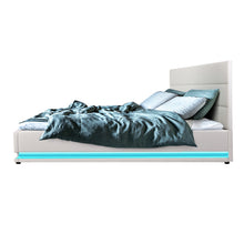 Load image into Gallery viewer, Artiss Lumi LED Bed Frame PU Leather Gas Lift Storage - White Queen