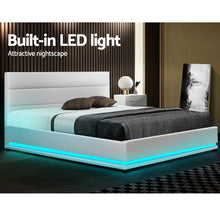 Load image into Gallery viewer, Artiss Lumi LED Bed Frame PU Leather Gas Lift Storage - White Queen