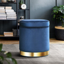 Load image into Gallery viewer, Blue Pouffee Storage Ottoman Foot Stool Velvet-Furniture-The White Mall