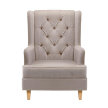 Load image into Gallery viewer, Front view of Artiss Beige rocking or still chair; with tufted back and still legs visible.