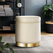 Load image into Gallery viewer, Cream Storage Pouffee Round Velvet Foot Stool Ottoman-Furniture-The White Mall
