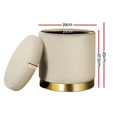 Load image into Gallery viewer, Cream Storage Pouffee Round Velvet Foot Stool Ottoman-Furniture-The White Mall