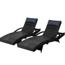 Load image into Gallery viewer, Gardeon Set of 2 Sun Lounge Outdoor Furniture Wicker Lounger Rattan Day Bed Garden Patio Black