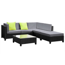 Load image into Gallery viewer, Gardeon 6pcs Outdoor Sofa Lounge Setting Couch Wicker Table Chairs Patio Furniture Black