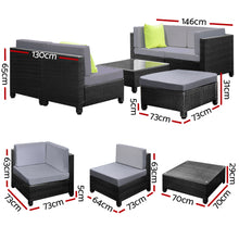 Load image into Gallery viewer, Gardeon 6pcs Outdoor Sofa Lounge Setting Couch Wicker Table Chairs Patio Furniture Black