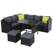 Load image into Gallery viewer, Gardeon Outdoor Furniture Patio Set Dining Sofa Table Chair Lounge Wicker Garden Black