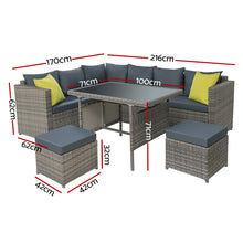 Load image into Gallery viewer, Gardeon Outdoor Patio Dining Sofa Table & Chair Lounge Set Grey
