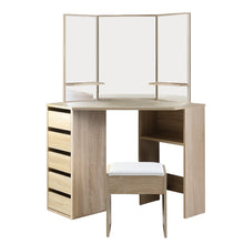 Load image into Gallery viewer, Artiss Corner Dressing Table Mirror Stool Set Makeup Vanity Desk Chair Oak