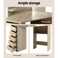 Load image into Gallery viewer, Artiss Corner Dressing Table Mirror Stool Set Makeup Vanity Desk Chair Oak