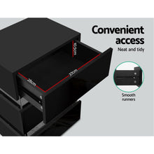 Load image into Gallery viewer, Artiss Bedside Table Side Unit RGB LED Lamp 3 Drawers Nightstand Gloss Furniture Black