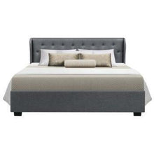 Load image into Gallery viewer, Grey Queen Bed Artiss Issa Bed Frame Upholstered Fabric Gas Lift Storage-The White Mall-The White Mall